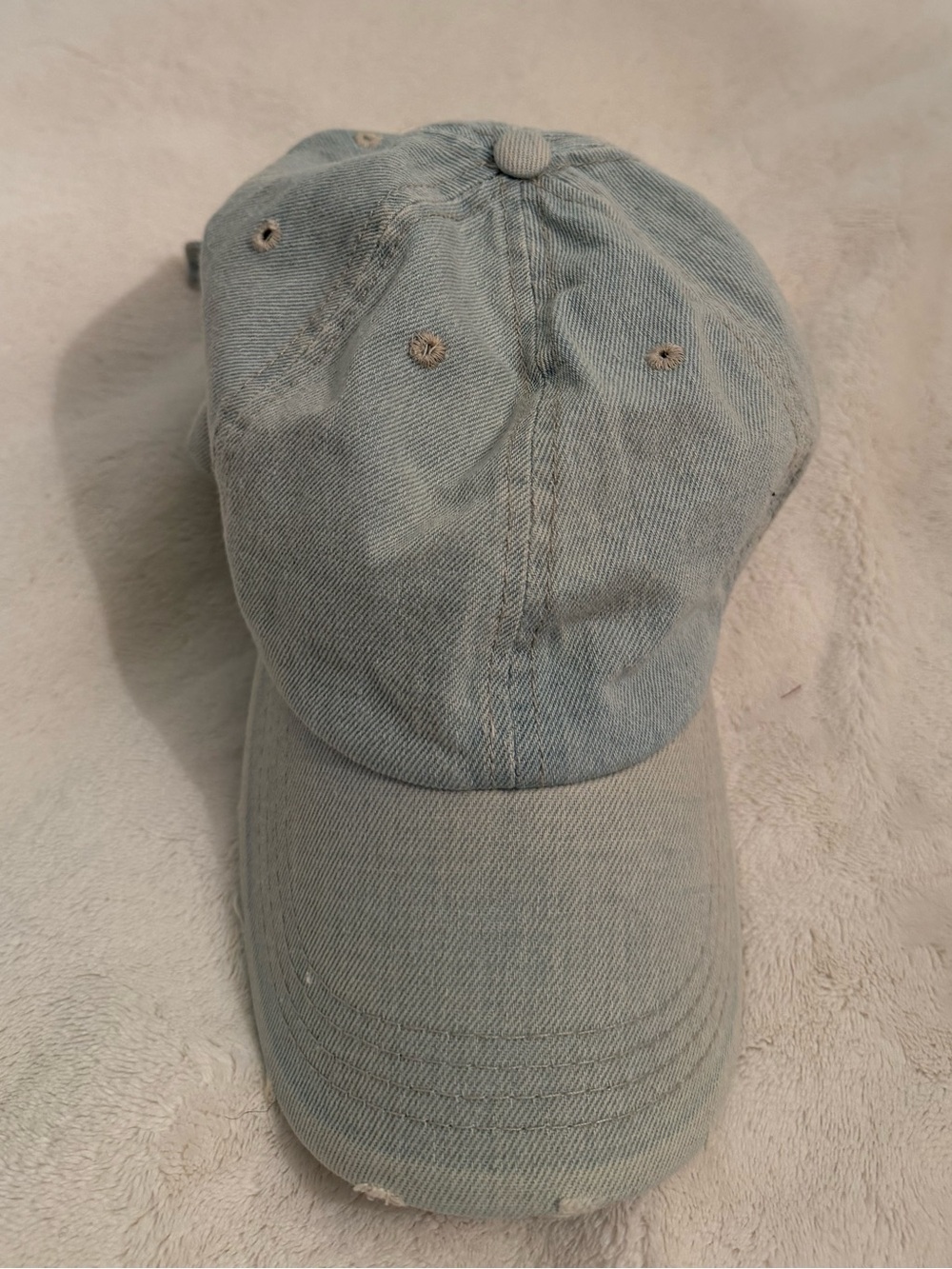 Light Wash Denim Baseball Cap - Distressed Brim
